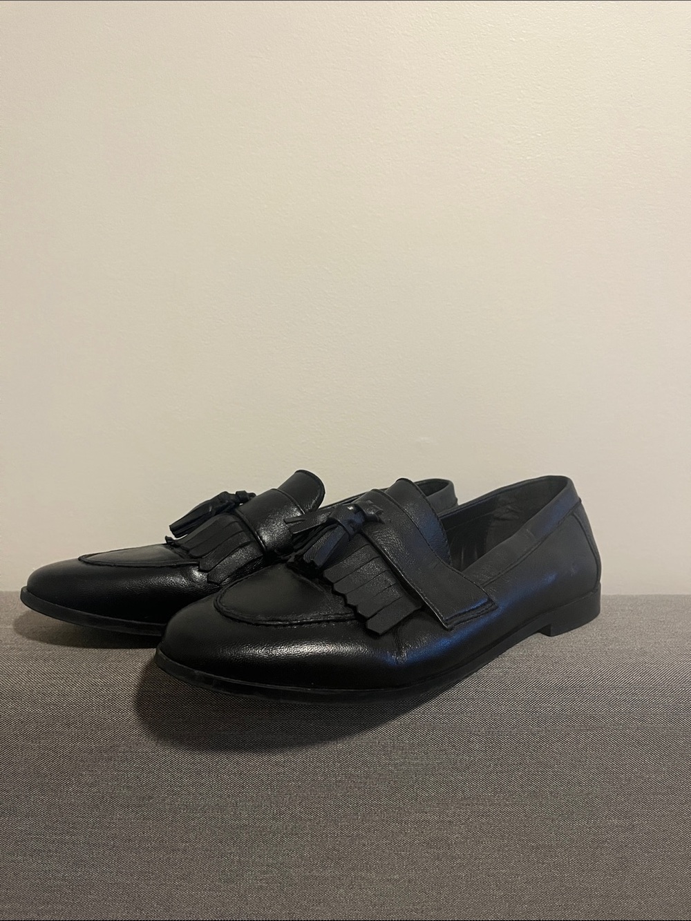 Classic Black Leather Tassel Loafers